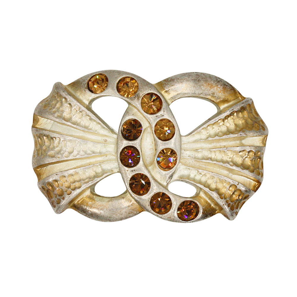 Aged Bleached Gold Two Rings Detachable Buckle with Topaz and Lt Topaz ...